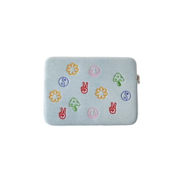 UO Urban Outfitters Retro Inspired Embroidered Denim Laptop Tablet Case Sleeve L - Picture 1 of 5
